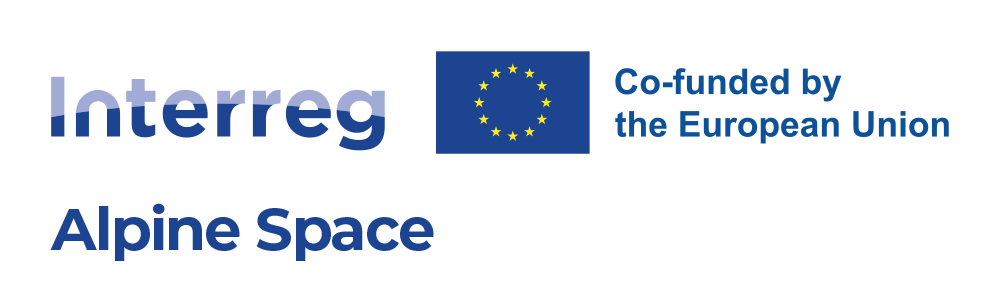 Logo of the Interreg Alpine Space Programme, co-funded by the European Union, featuring the Interreg logo and the European Union flag.